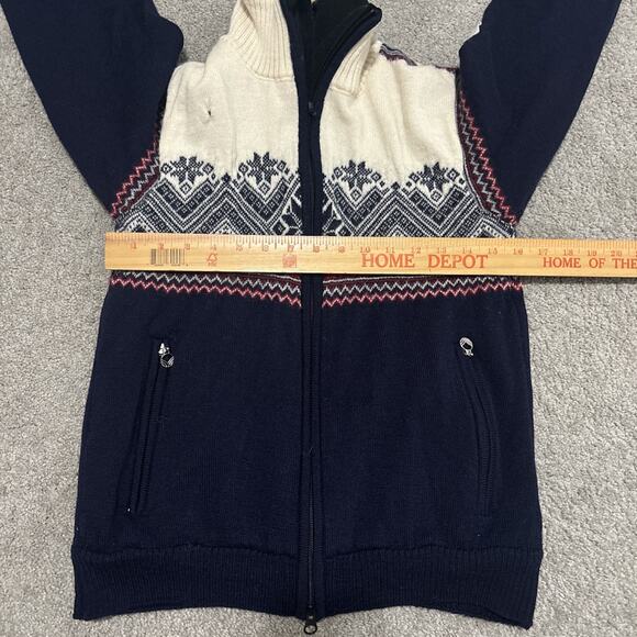 Dale Of Norway Sweater Size Small White Navy Wool Full Zip Distressed - Picture 9 of 10